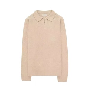 Vente en gros de pulls de couleur unie à manches longues pour hommes, nouveaux matériaux, pulls en cachemire tricotés à col rabattu anti-rides - Product Image 2