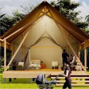 Luxe dubbele waterdichte canvas glamping tent met ruim interieur, vier seizoenen, stalen frame, één slaapkamer, woonkamer, 4x6m - Product Image 2
