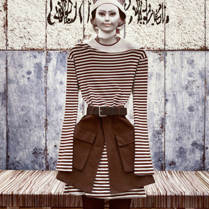 Conjunto de Falda y Top de Hombro Descubierto a Rayas Tejidas Casuales de Otoño Coreano para Mujer, Venta al por Mayor - Product Image 3