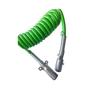 7 Way Coiled Trailer adapter Cord 7pin ABS Cable Electrical Power 7-wire trailer Heavy Duty Green Coils for Semi Trucks Tractors