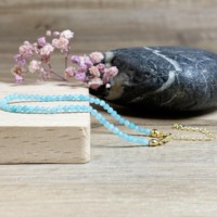 Bracelet en pierre d'amazonite naturelle bohème 2 mm Perles facettées Bracelet en acier inoxydable doré réglable Fait à la main Bracelet en améthyste pour femmes