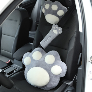 Coussin de siège en peluche rose et gris en forme de patte de chat mignon pour la décoration intérieure de voiture - Product Image 3