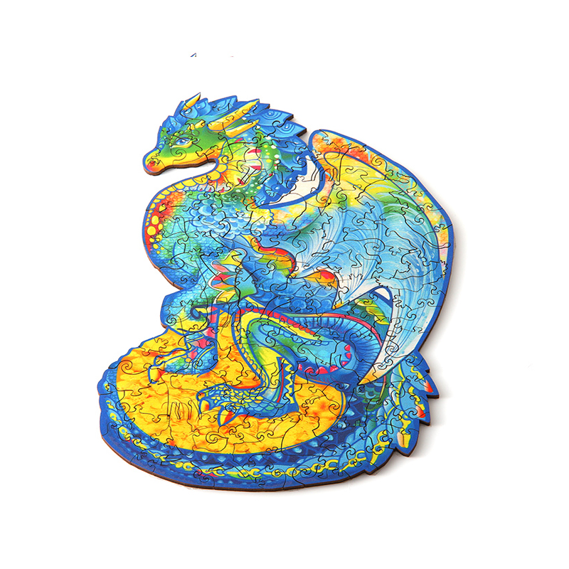Деревянный пазл ручной работы с изображением дракона, обучающая игрушка-животное для детей