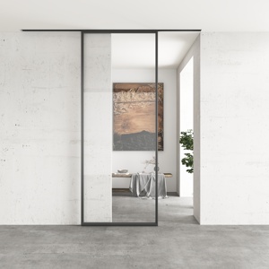 <span class=keywords><strong>Porte</strong></span> <span class=keywords><strong>coulissante</strong></span> en verre de style minimaliste moderne avec rail invisible Rail suspendu pour décoration intérieure et commerciale - Product Image 1