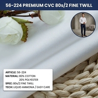 Tissu sergé fin 80s/2 en jacquard peigné CVC 80 % coton 20 % polyester, finition ammoniac liquide, entretien facile, blanc, pour tenue décontractée professionnelle