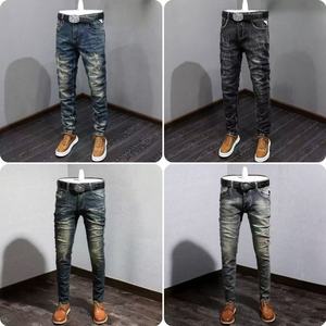 Pantalon en jean déchiré personnalisé pour homme, imprimé, style streetwear, décontracté, long, en coton, avec ceinture, style hip-hop rétro - Product Image 2