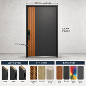 Puerta de Entrada de Seguridad de Acero, Exterior, Antirrobo, Insonorizada, Impermeable, con Cerradura Inteligente, Tamaño y Grosor Personalizados para Casa o Villa - Product Image 4