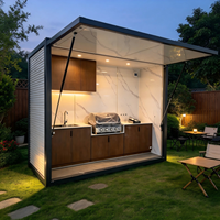 Cuisine extérieure modulaire préfabriquée moderne, résistante aux intempéries, avec barbecue, en acier inoxydable, avec évier intégré.