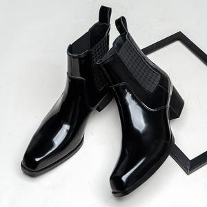 Botas de Tobillo con Punta Cuadrada de Cuero Genuino Brillante para Hombre, Estilo Minimalista, Aumentan la Estatura, Ideales para Fiestas, Novedad 2026, Dropshipping - Product Image 2