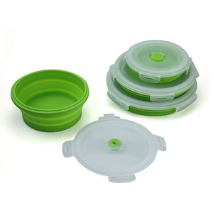 Foldable Silicone Food Storage <b>Container</b> Round With Clip On Lid For Travel And <b>Refrigerator</b> Use - Product Image 3