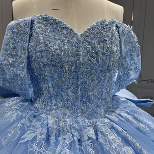 Lsmu161 Vestidos de 15 Años con Apliques de Encaje, Vestido de Quinceañera Azul Cielo, Vestido de Princesa con Lentejuelas y Lazo, Jancember - Product Image 4