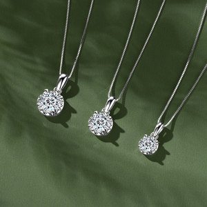 Premium D-Renk Mozanit Yuvarlak 4-Prong Kablo Zincir Kolye Kolye S925 Gümüş 2g Lüks Günlük Ofis Olmazsa Olmaz Takı - Product Image 3