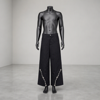 Pantalons et pantalons longs pour hommes, style urbain, avec poches, plissés, déchirés, en nylon/coton, broderie à la main, imprimé lumineux, fermeture à boutons vidéo