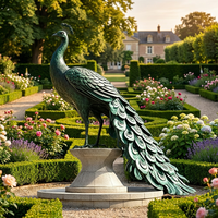 Statue de paon majestueuse en bronze avec queue ondulante - Art métallique artisanal en fonte à la cire perdue, sculpture en bronze