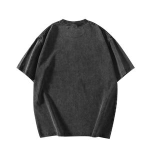 Dos homens Retro 300G Casual T-Shirt 100% Algodão Manga Curta Tingido Lavado Afligido Gota Ombro Modelado Impressão Direta - Product Image 2