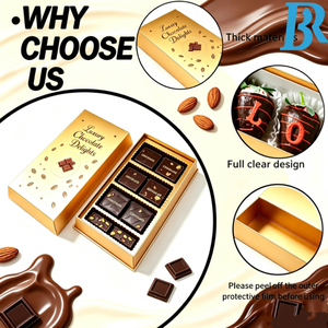 Boîte cadeau en papier chocolaté avec logo personnalisé, dorure or luxe, avec plateau intérieur, pour amandes et mini-crêpes de qualité supérieure. - Product Image 5