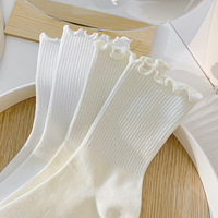 Chaussettes d'équipage sans couture à volants en coton blanc Garniture de laitue pour enfants Uniforme scolaire pour filles