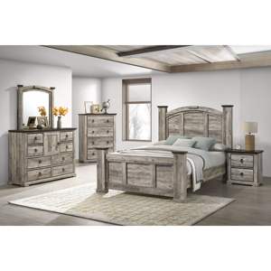 DB Contemporáneo Rústico Gris Acabado en dos tonos Mesita de noche Muebles de dormitorio de madera con dos cajones y tiradores de metal 1PC - Product Image 5