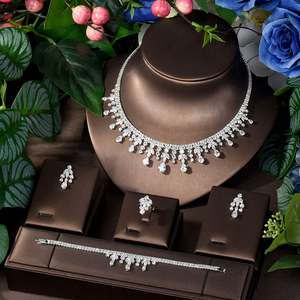 HIBRIDE Zircons CZ Water Drop Boda Nupcial Pedante Collar y Pendientes Lujo Dubai Nupcial Mujeres Conjuntos de Joyas - Product Image 1