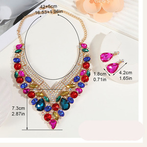 Nouveaux ensembles de bijoux de mariée, design tendance, entièrement sertis de strass, collier et boucles d'oreilles en pierres bleues champagne pour femmes, pour <span class=keywords><strong>mariage</strong></span>, banquet, fête - Product Image 6