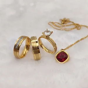 Yüzük Paris tarzı çiftler düğün halka kolye çiftler takı 18K altın kaplama gelin setleri indilos Indien Bijoux En veya