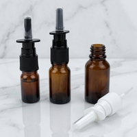 Flacon pulvérisateur nasal en verre de 5 ml (0,16 oz) pour soins personnels, format voyage, brume fine, ambre bleu, pompe noire 18/410, sérigraphie