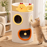 Lit pour chat avec panneau à gratter en sisal, design mignon de dessin animé, beige, multi-niveaux, avec lit supérieur amovible