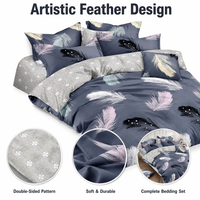 Ensemble de literie artistique en plumes, 100TC, housse de couette en polyester, 3 pièces, pour la maison et l'hôtel, bleu marine, livraison directe UE, stock Pologne
