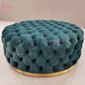 Muebles para el hogar de lujo terciopelo teal distintos tapizado otomano redonda Banco asiento de tela pie taburete Decoración - Product Image 3