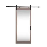 Puerta de Granero deslizante con espejo de cristal y puerta interior de PVC, hardware de instalación superior para Baño