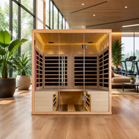 Ruang Sauna Uap Kering Inframerah Listrik Modern 4 Orang Berbahan Kayu Cedar Merah/Hemlock dengan Jendela Transom untuk Apartemen 4.5kW