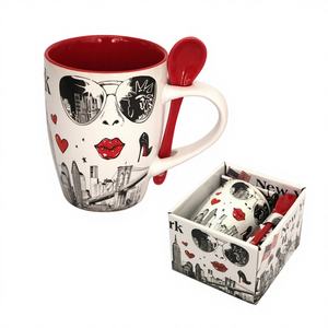 Tazas y Cucharas NEW YORK de Diseño Moderno, 48 Piezas/Caja, de Cerámica/Piedra Segura para Cafeterías y Tiendas de Smoothies, Novedad para Bebés y Día del Padre - Product Image 1