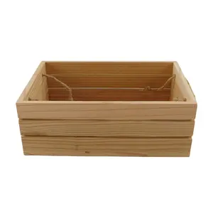Custom natural unfinished wood slat crate box with jute handle wholesale