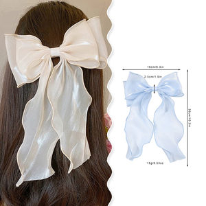 Jepit rambut pita Organza Eropa Amerika dengan pita warna polos pita simpul kupu-kupu jepit rambut kualitas tinggi - Product Image 2
