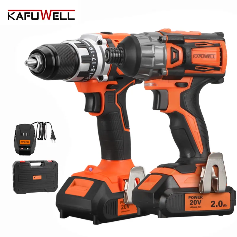 KAFUWELL PA4965A 2pcs Lithium Battery Brushless Power Drill Electric Drill Impact Wrench Cordless Power Tool Combo Set