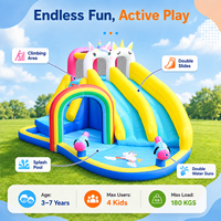 Château gonflable licorne avec grand toboggan aquatique et piscine éclaboussante en tissu Oxford pour enfants, idéal pour le jardin