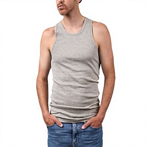 เสื้อกล้ามถักทรงโอเนคสีเทาสำหรับผู้ชาย ผ้าฝ้าย 100% สีพื้น ระบายอากาศได้ดี - Product Image 1