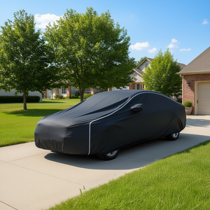 Housse de voiture 6 couches toutes saisons pour berline, protection intégrale extérieure avec fermeture éclair, protection solaire UV et vent, 196 po, en tissu Oxford noir finition mate - Product Image 2