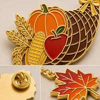 Broche Feuille d'érable Cornucopia en émail souple 2D imprimée UV, Pendentif Récolte avec chaîne dorée, Bijoux de Thanksgiving, Broches personnalisées en gros