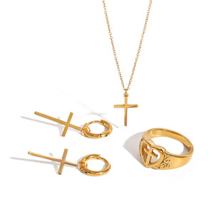 Ensemble collier, boucles d'oreilles et bague en acier inoxydable, couleur or, bijoux religieux, accessoire de mode - Product Image 5