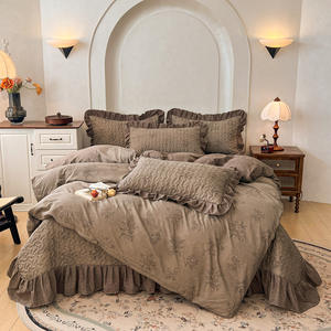 Juego <span class=keywords><strong>de</strong></span> Ropa <span class=keywords><strong>de</strong></span> <span class=keywords><strong>Cama</strong></span> <span class=keywords><strong>de</strong></span> 4 Piezas al Por Mayor del Fabricante - Sábanas <span class=keywords><strong>de</strong></span> Algodón Lavables a Máquina con Cubrecama <span class=keywords><strong>de</strong></span> Encaje Estilo Vintage Francés - Product Image 5