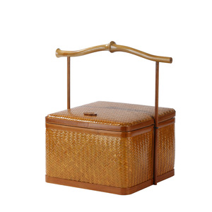 Chinese Handmade Bamboo Woven Basket Rectangle Lacquered Bamboo Official Hat Square Basket Tall Style Storage Food Container - Product Image 5