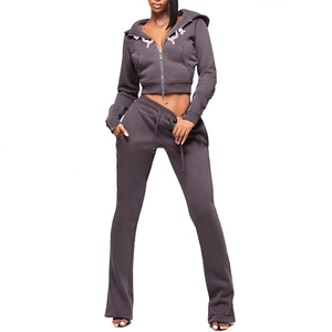 Bán Buôn Chất Lượng Cao Cắt Zip up Áo Và Quần Bó Sát Set Phụ Nữ Tùy Chỉnh Thiết Kế Quần Áo 2 Mảnh Bộ Tracksuit Với Dây Kéo - Product Image 2