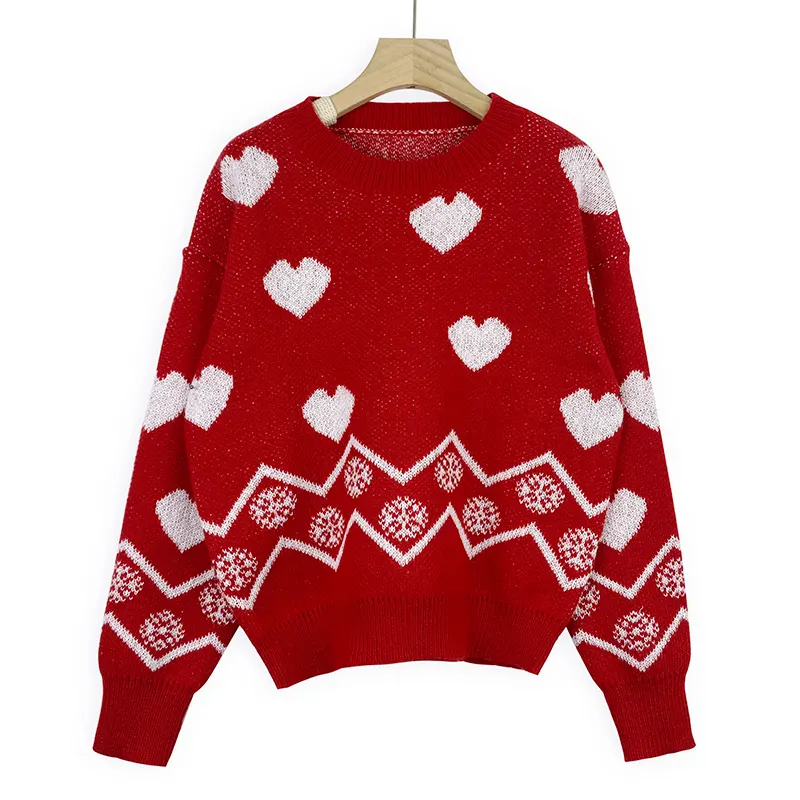 American autumn and winter Amazon women's knitted sweater cartoon jacquard loose round neck pullover Christmas sweater