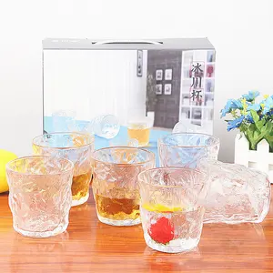 Glass water cup promotion gift 6 piece clear cup set 310ML vintage ocean glass simple tea cup