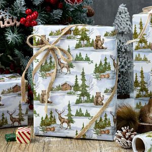 MAYPLUSS Christmas Wrapping Paper 17 In X 33 Feet Watercolor Deer Bear Cabin Design Eco-Friendly Gift <b>Wrap</b> - Product Image 3