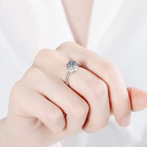 خاتم ألماس مويسانيتي فضي من الزوجين خاتم زواج بالخطبة قطع زمرد ملحق قابل للتعديل للشريك النشط للإناث - Product Image 2