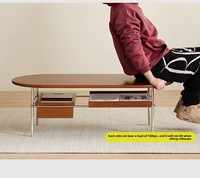 Table basse en bois massif de style Mid-Century Modern, avec structure en acier inoxydable, style Japandi, design de designer, meubles de salon, villa de luxe