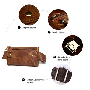 Bolso de Cintura de Cuero Genuino Dujianc, Bolso Cruzado para Hombre, Color Sólido Retro, Bolso Deportivo para Exteriores - Product Image 3