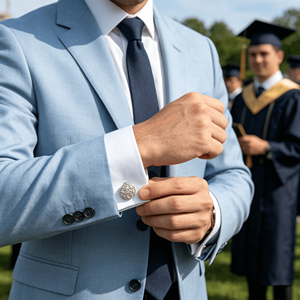 Ensemble de boutons de manchette et pinces à cravate en métal argenté pour chemises homme, personnalisables avec logo, pour chemises de luxe - Product Image 3